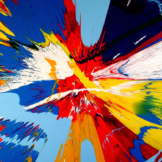 Damien Hirst, _Beautiful Windmill of hypnosis over hippy trippy landscape painting_, 2007